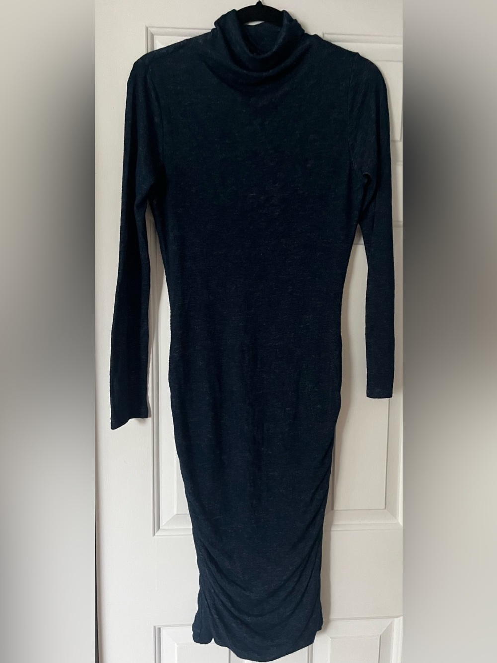 Velvet Black Long-Sleeve Turtleneck Bodycon Dress